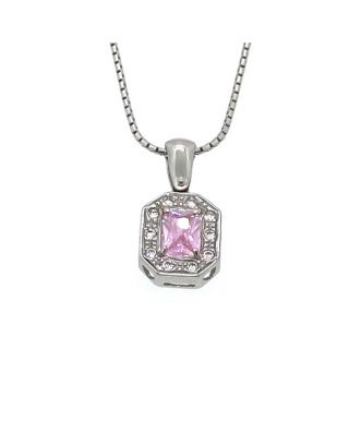 Ciondolo in oro bianco, zirconi e quarzo rosa