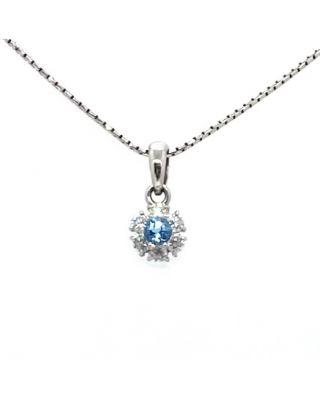 Ciondolo in oro bianco, zirconi e topazio azzurro 