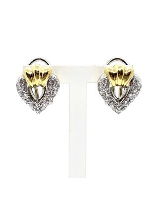 Orecchini a cuore, oro giallo e bianco, diamanti 